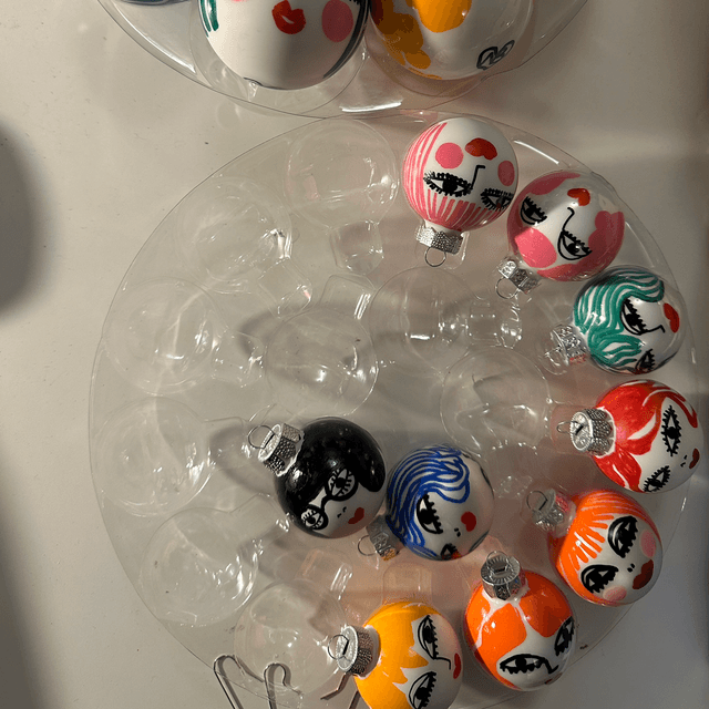 Small 4cm  Glass Baubles- handpainted Female Faces 