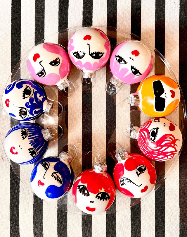 Small 4cm  Glass Baubles- handpainted Female Faces 